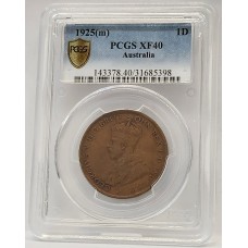 AUSTRALIA 1925 . ONE 1 PENNY . PCGS XF40 AUSTRALIA 1925 . ONE 1 PENNY . PCGS XF40
